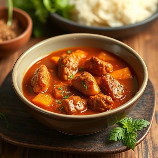 A bowl of Cape Malay curry, showcasing the rich sauce and tender meat.