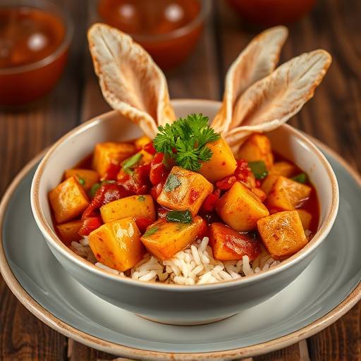 A bunny chow, a hollowed-out loaf of bread filled with spicy curry.