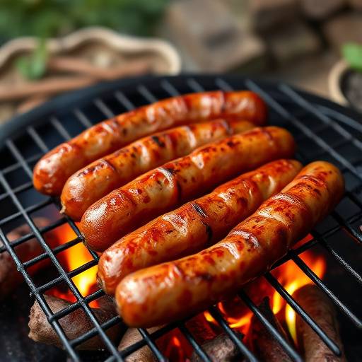 Close-up of grilled Boerewors sausage on a braai, a traditional South African barbecue.