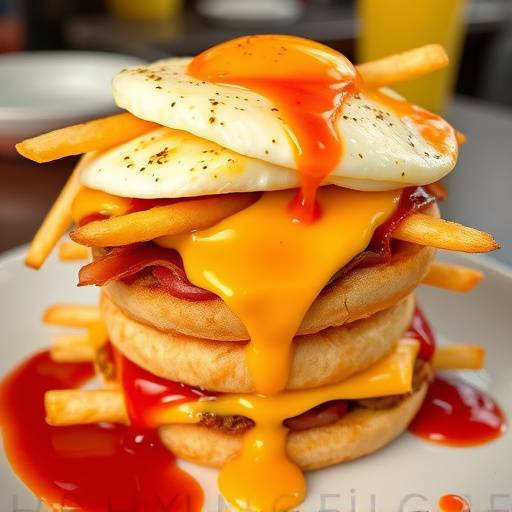 Kota filled with fries, cheese, polony, egg, and sauces